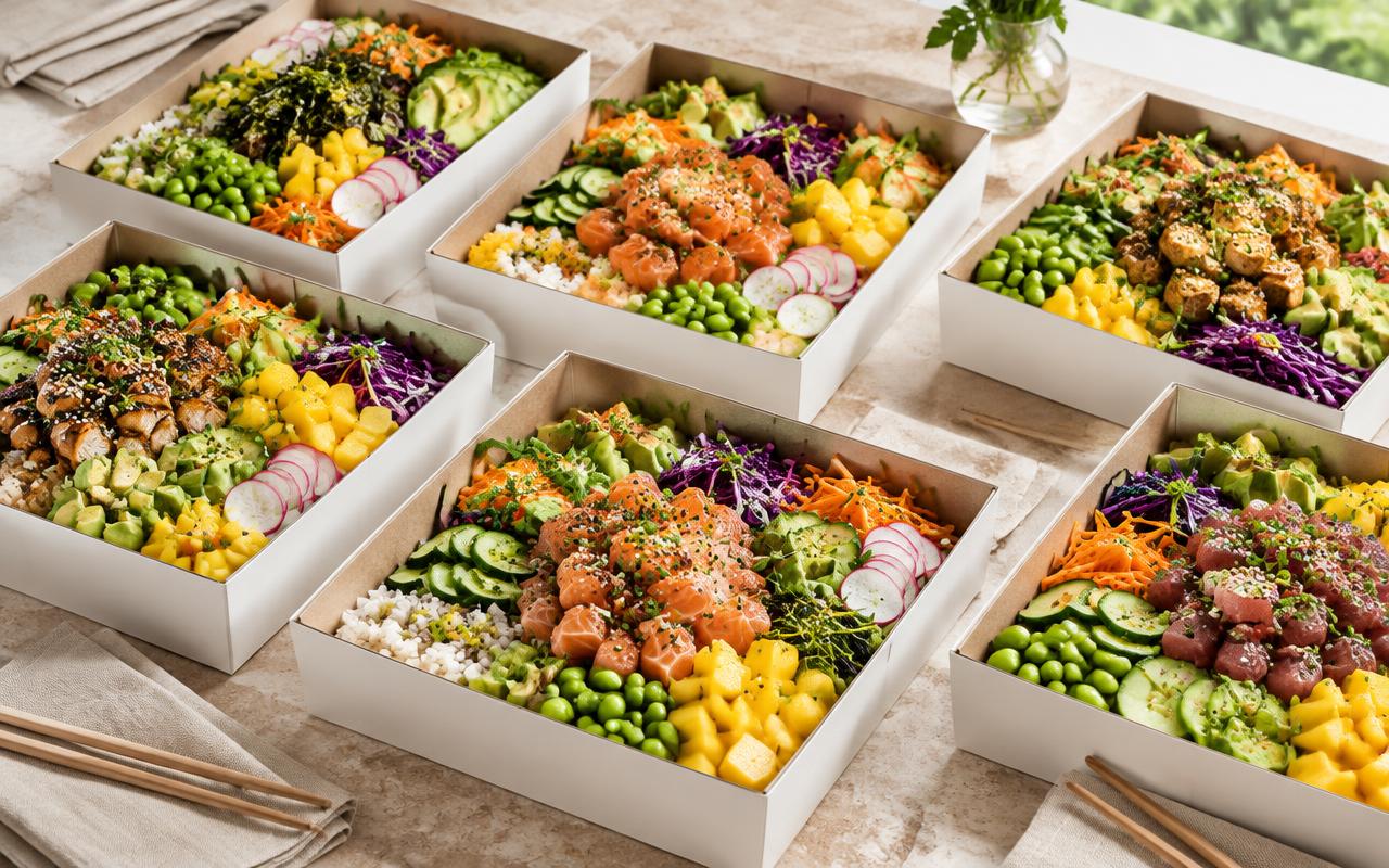 Kleurrijke cateringboxen voor een gezamenlijke lunch
